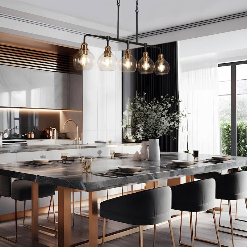Zenith Modern Transitional Linear Chandelier Kitchen Island Farmhouse Dining Pendant with Seeded Glass