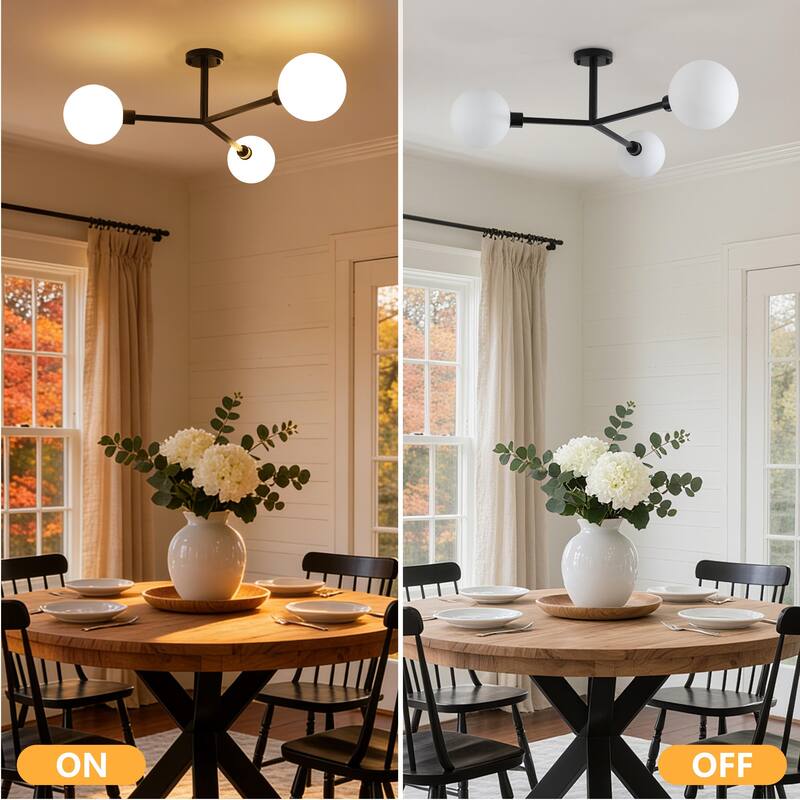 3-Light Semi Flush Mount Ceiling Light with Frosted Glass Shade