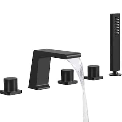 GRANDJOY Deck Mount Bathtub Spout and Handheld Shower Head Combo 5 Hole Design High Pressure