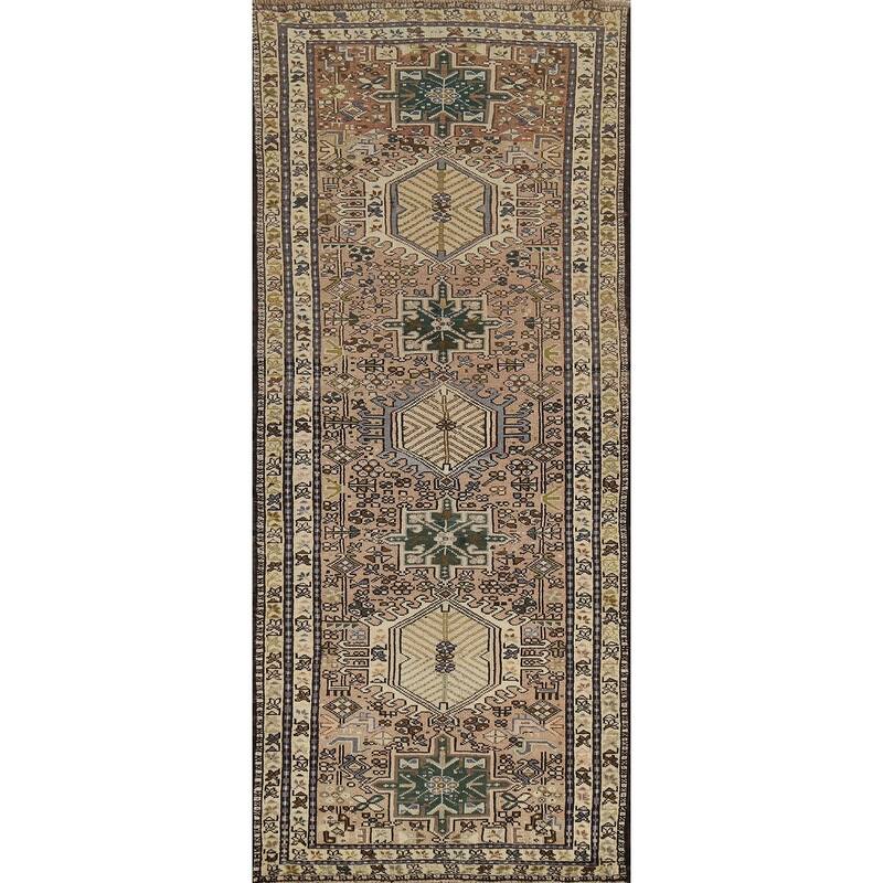 Tribal Gharajeh Persian Vintage Runner Rug Hand-Knotted Wool Carpet - 3'7"x 9'7"