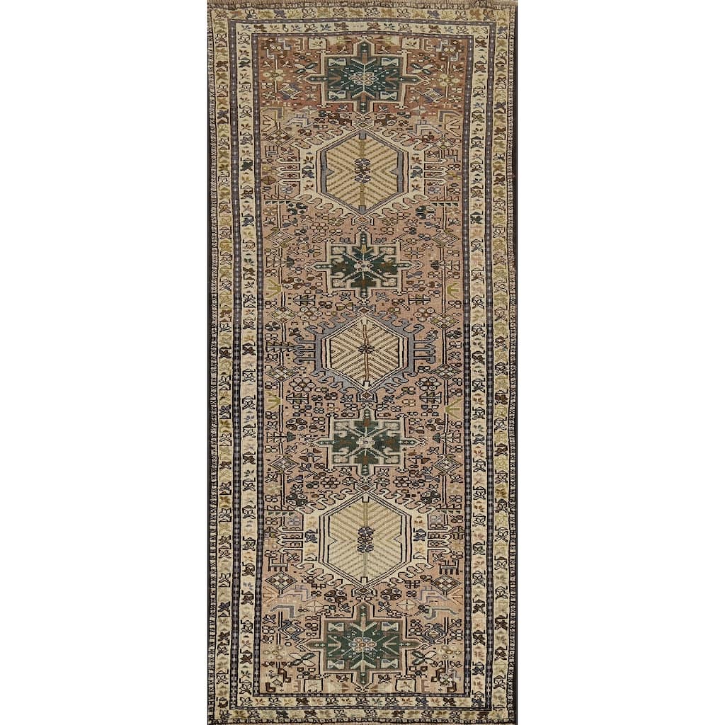 Tribal Gharajeh Persian Vintage Runner Rug Hand-Knotted Wool Carpet - 3'7"x 9'7"