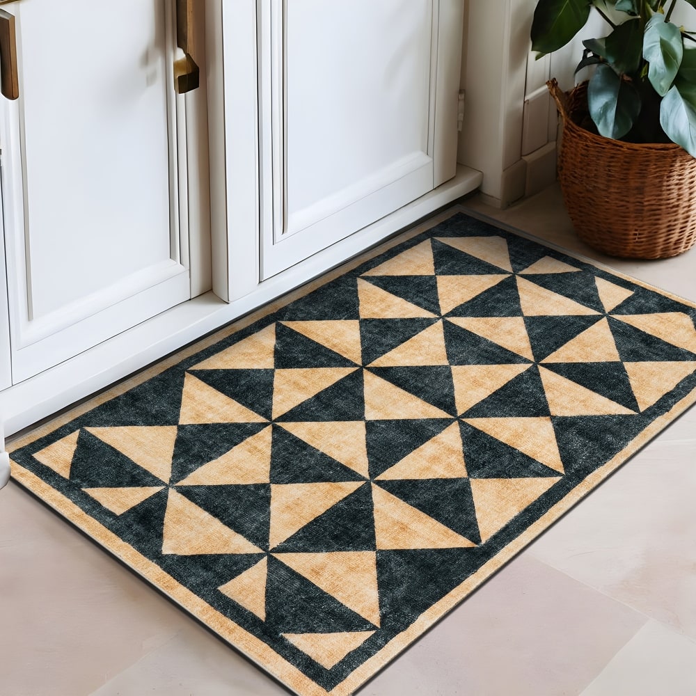 World Rug Gallery Geometric Diamond Washable Non-Slip Area Rug