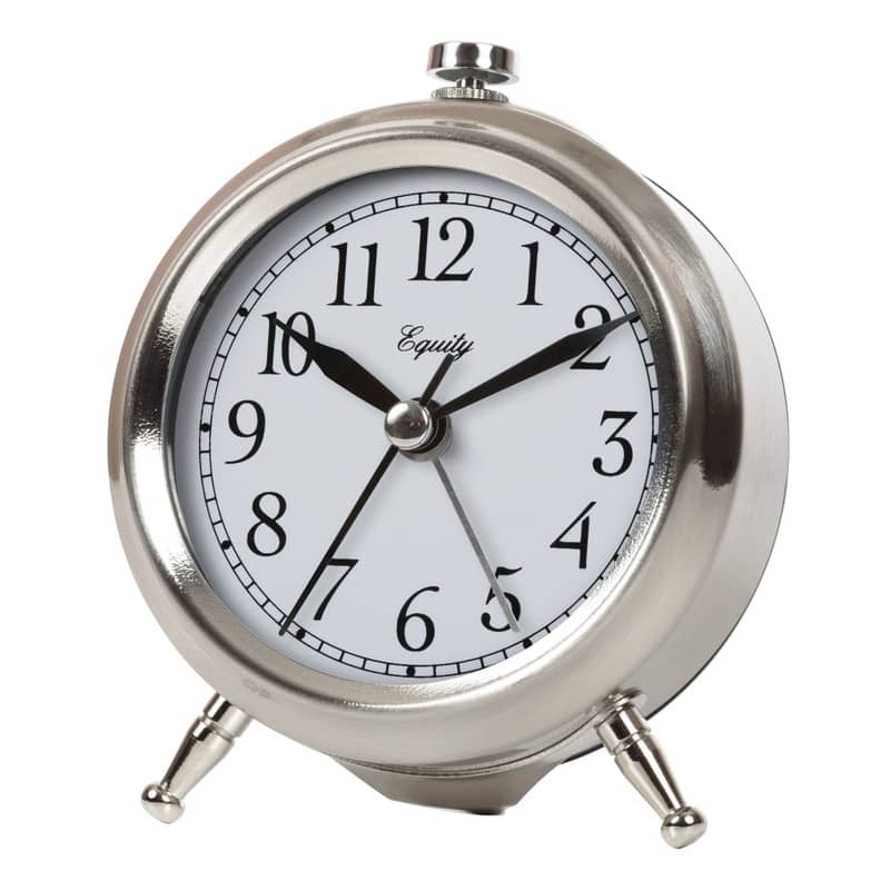 Equity by La Crosse Small Silver Metal Silent Analog Alarm Clock Bed