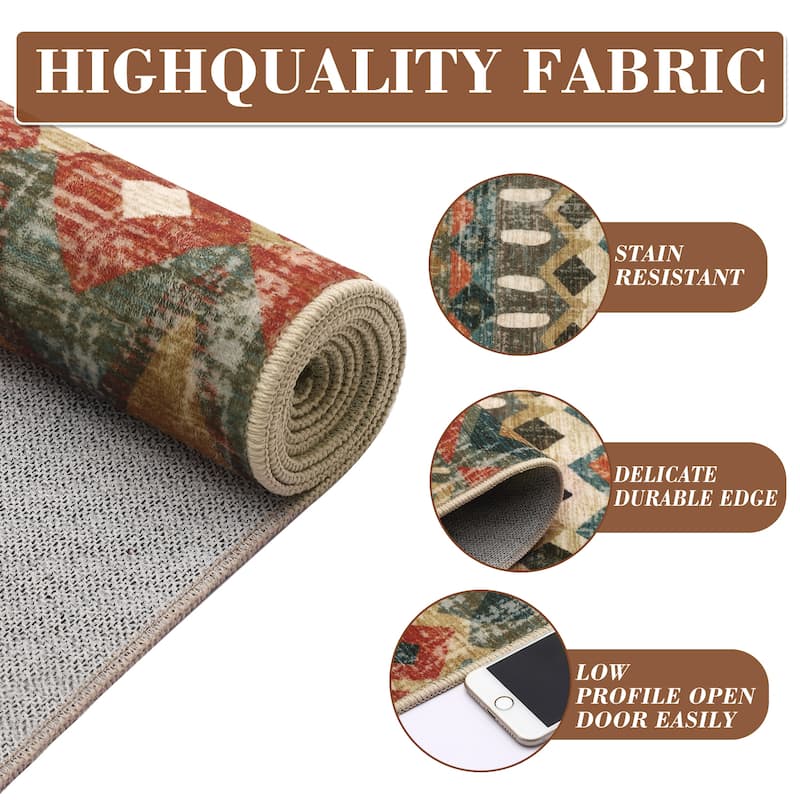 Garvee Boho Geo Low Pile Foldable Area Rug