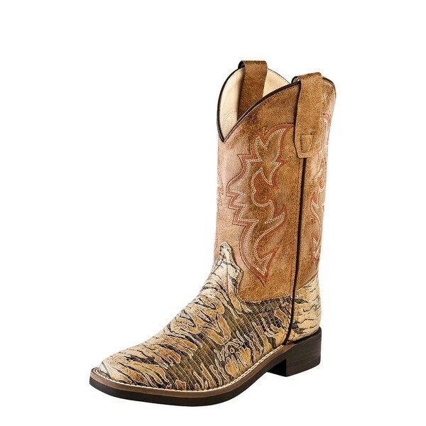 Old West Cowboy Boots Boys Girls Kids Lizard Square Toe Brown ...