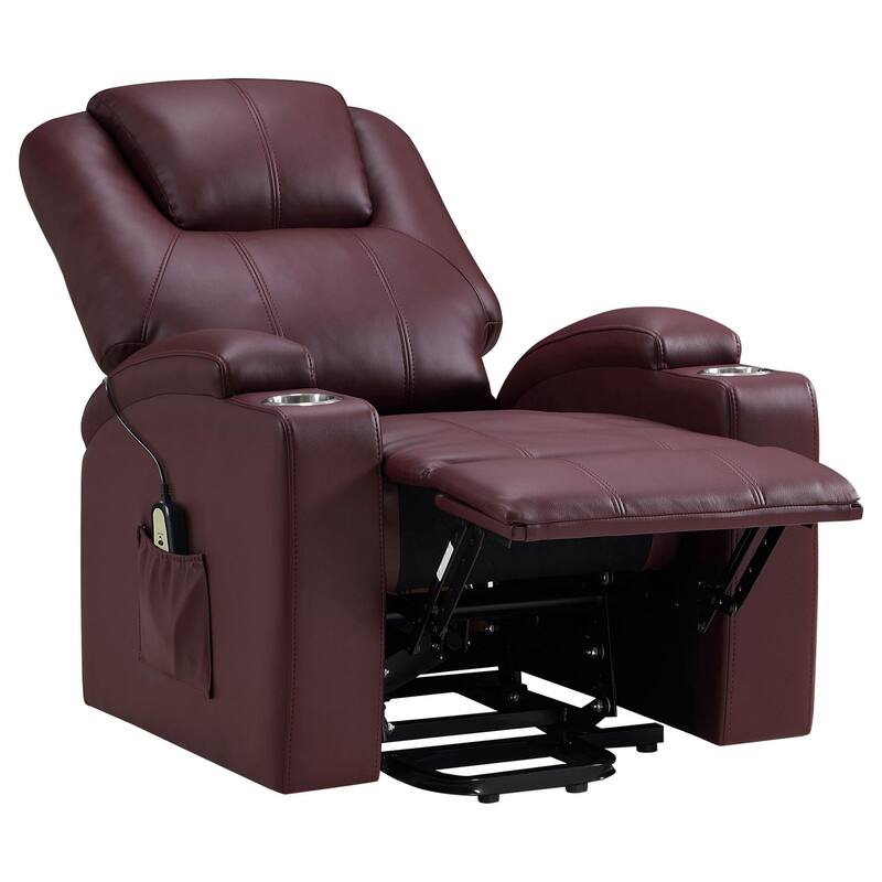 Stoy Power Lift Recliner Chair, Massage, 36 Inch Wine Red Faux Leather