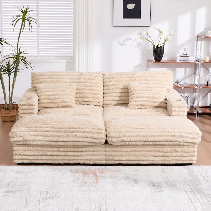 Plush Oversized Double Chaise Sofa with USB Charging, Cup Holders & Ultra-Deep Seating by Harper&Bright Designs
