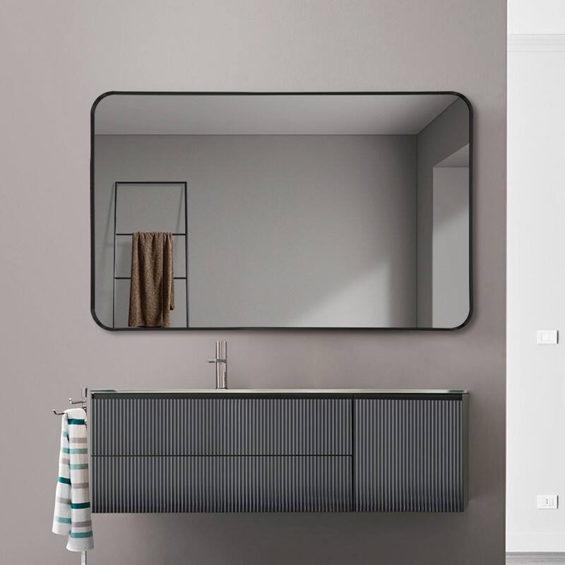 Geneva 23.6 in. x 31.5 Rounded Rectangular Black Framed Bathroom Vanity Wall Mirror - 23.6" x 31.5"