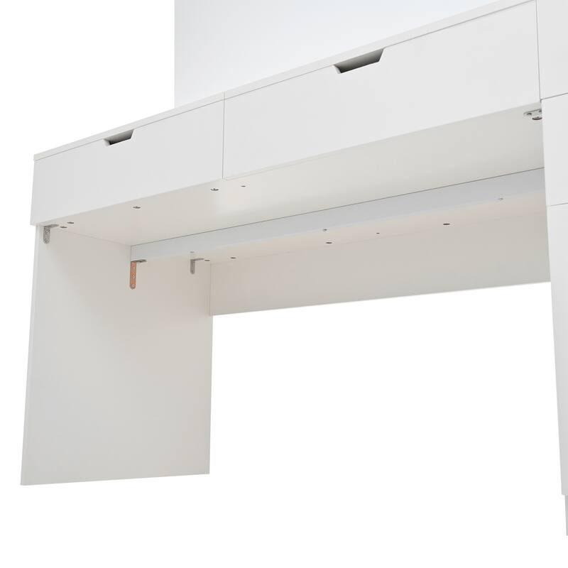 Vanity Desk with Mirror & Charging Station, Dressing Table with Hidden Storage Compartments, Multi-functional Home Office Desk