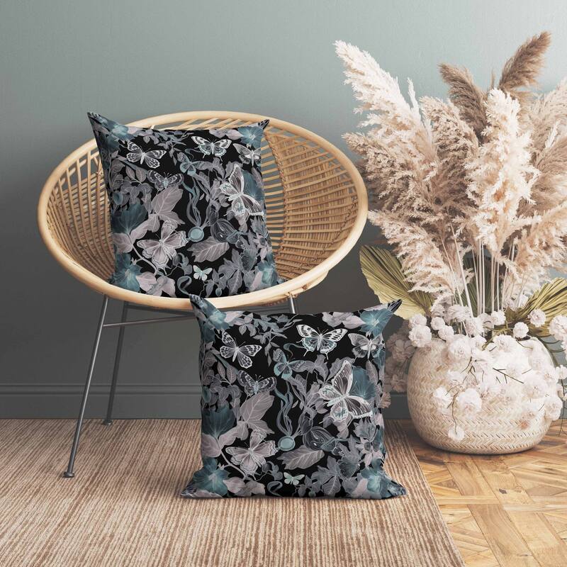 Butterfly Haven Faux Suede Reversible Throw Pillow Black and Teal