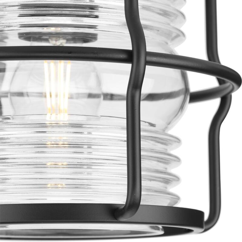 Keegan Collection One-Light Matte Black Clear Glass Coastal Outdoor Flush Mount Light - 9.75 in x 9.75 in x 8.65 in