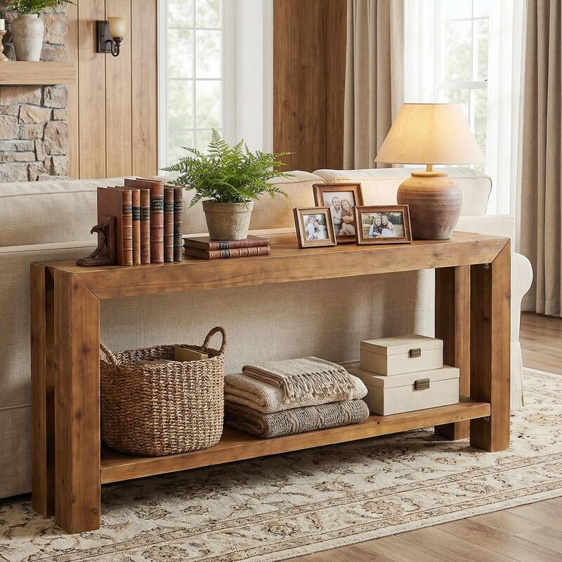 63-Inch Solid Wood Narrow Entryway Sofa Table