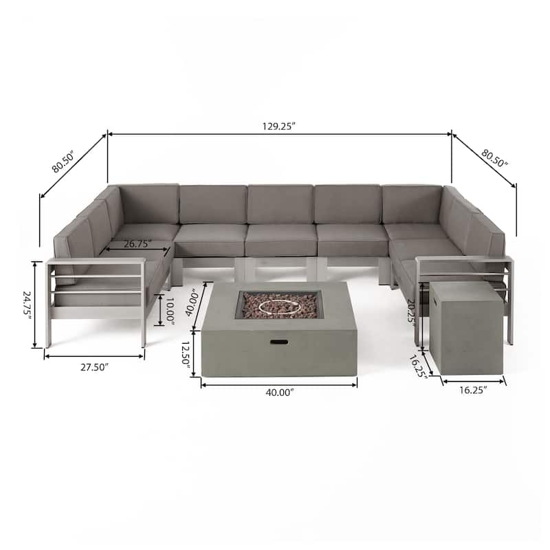 Cape Coral Fabric/Aluminum 9-seat U-shaped Sectional and Fire Pit Set by Christopher Knight Home