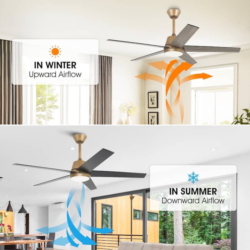 Vaczon 52" Gold Reversible Modern Smart LED Ceiling Fan with Light and App Comtrol