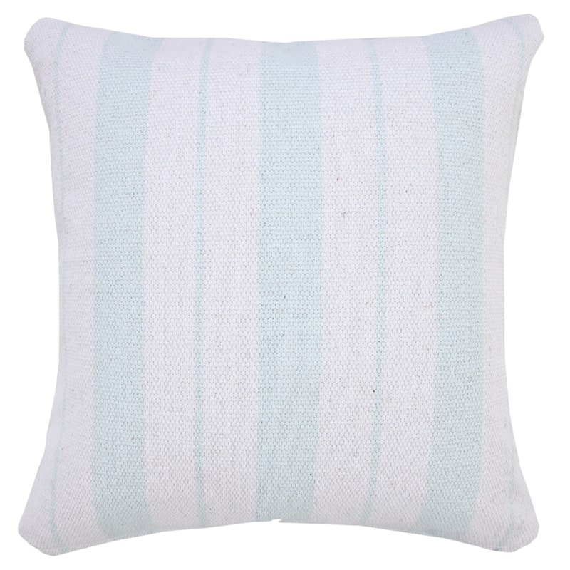 Handwoven Geometric Striped Cotton Throw Pillow Cover - 20" - Sky Blue and White
