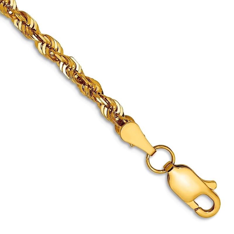 Curata 14k Yellow Gold 7" or 8" 2.75mm Diamond Cut Rope Chain Bracelet