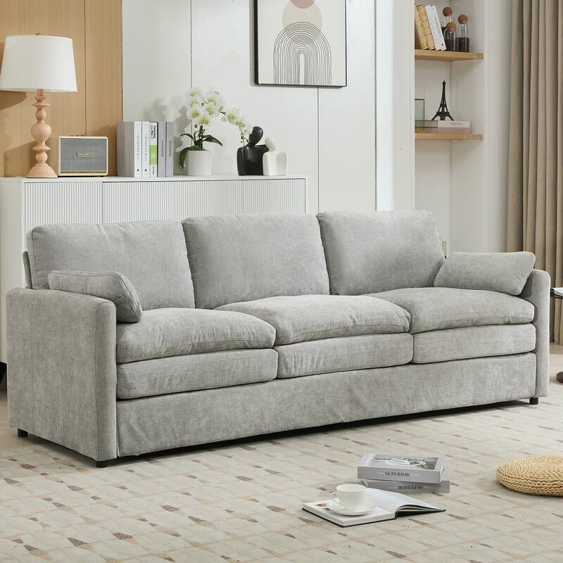 Chenille Upholstered 3 Seater Sofa, Cloud Sofa with Removable Lumbar Pillow, Oversized Sofa with Double Cushion
