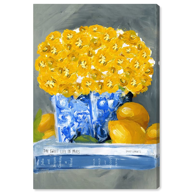 Wynwood Studio 'Cook Book Love' Floral and Botanical Wall Art Canvas Print Florals - Yellow, Blue