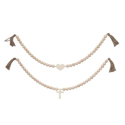 Transpac Wood Heart/Cross Beaded Garland Set of 2 Spring Home Decorations