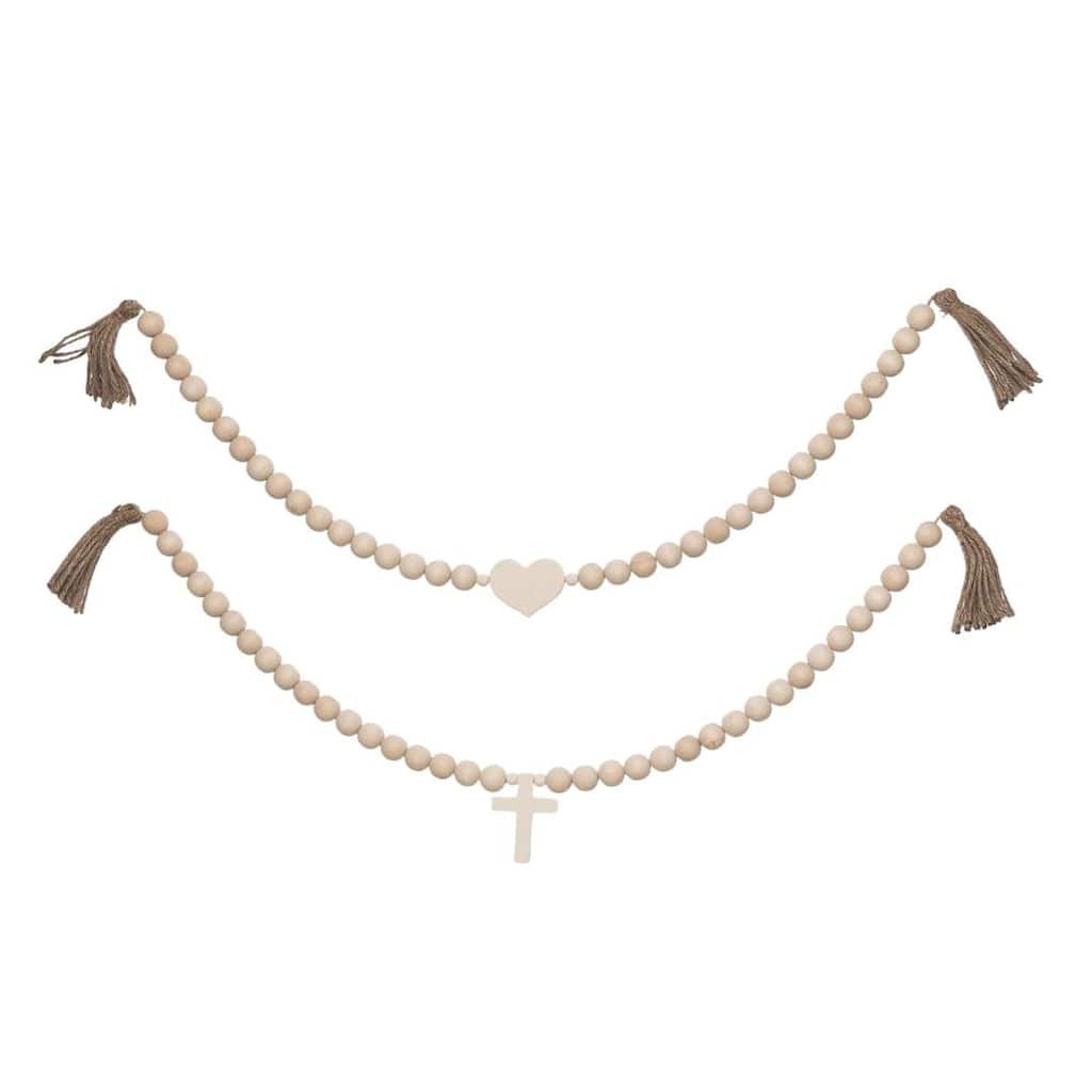 Transpac Wood Heart/Cross Beaded Garland Set of 2 Spring Home Decorations