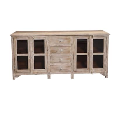 Teak 4 Drawer 4 Glass Door Sideboard