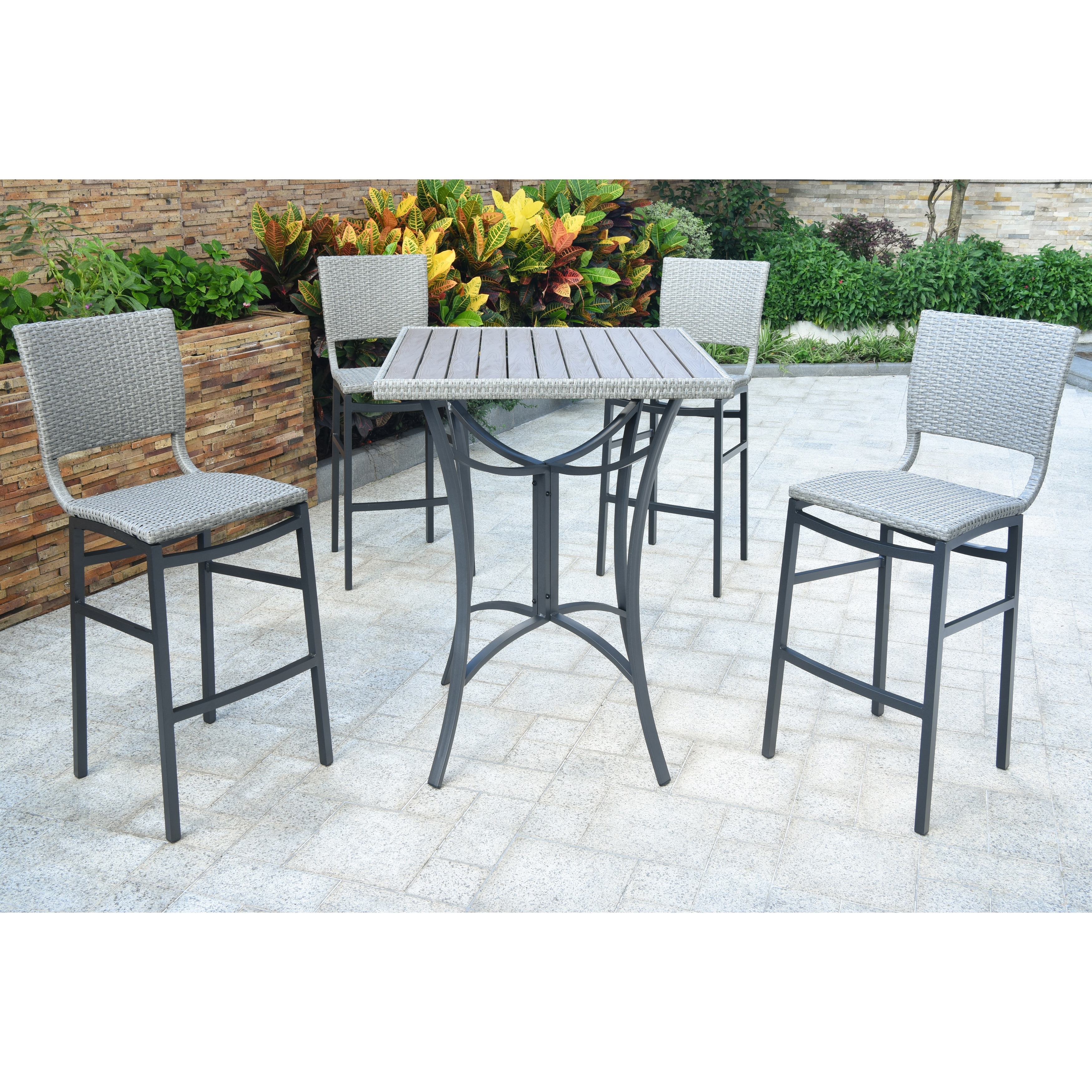 Barcelona Set of Two Resin Wicker Patio Aluminum Bar Bistro Chair 