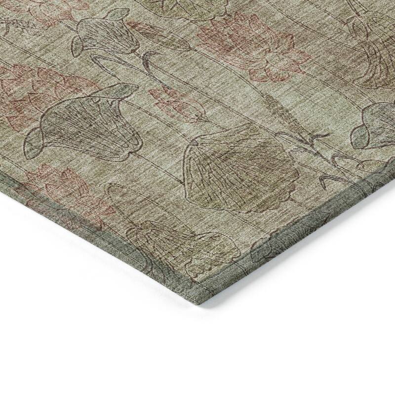 Machine Washable Indoor/Outdoor Modern Floral Chantille Rug