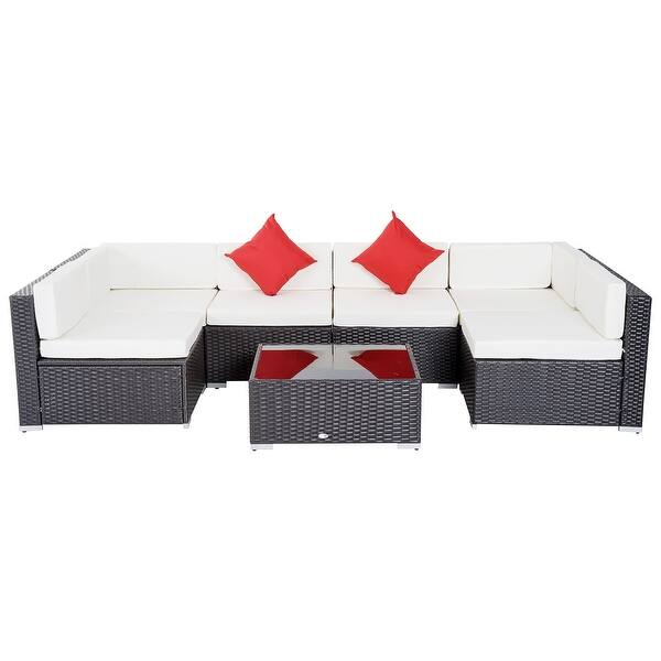 Shop Outsunny 7 Piece Outdoor Patio Furniture Set With Modern Rattan Wicker Perfect For Garden Deck And Backyard On Sale Overstock 20508198