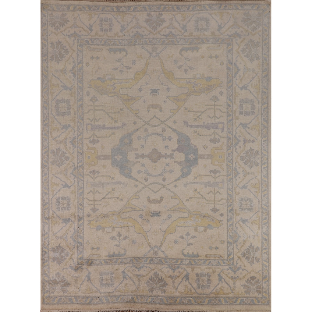Earth Tone Oushak Area Rug Hand-Knotted Wool Carpet - 8'0" x 9'10"