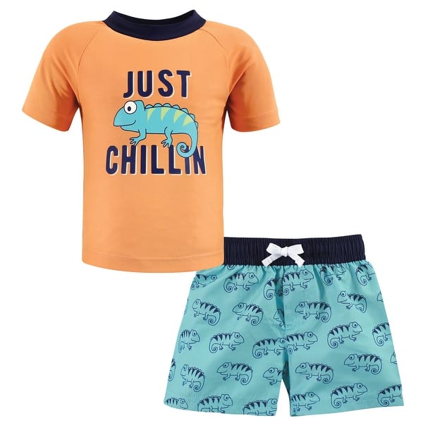slide 1 of 1, Hudson Baby Boys Swim Rashguard Set, Chameleon 12-18 Months - Chameleon