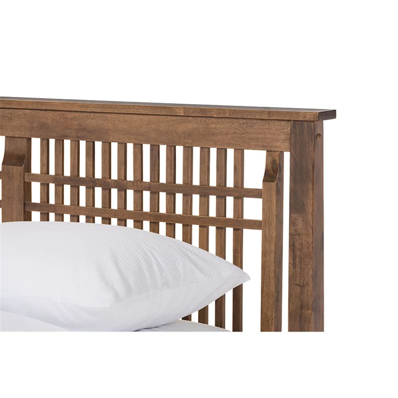 King Size Platform Bed Wood Frame - Walnut Finish, Storage, Headboard, Slats Included - HomeStock