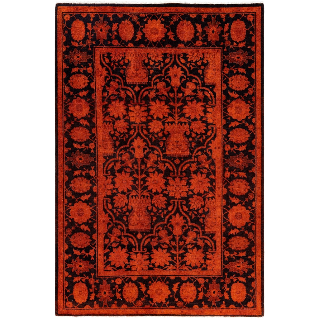 Overdyed One-of-a-Kind Hand-Knotted Area Rug - Orange - 4' 3" x 6' 1"