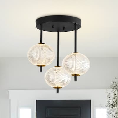 3-Light Cluster Diamond Grid Acrylic Dimmable LED Semi-flush Mount - N/A