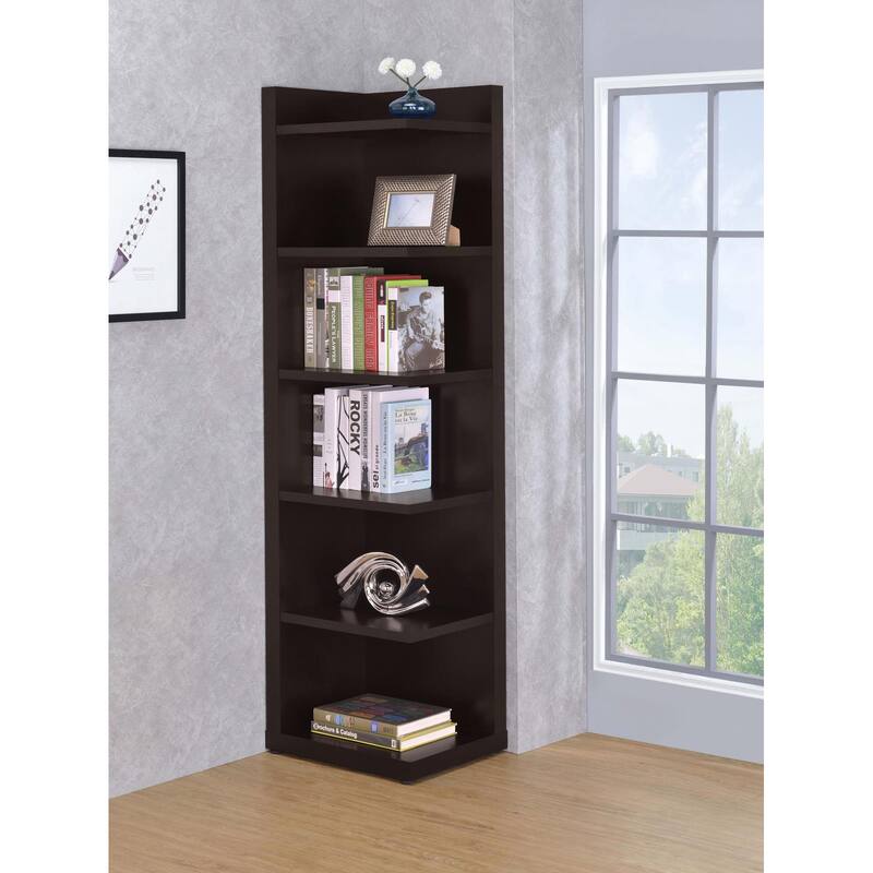 Cappuccino 6-tier Corner Bookcase - Cappuccino