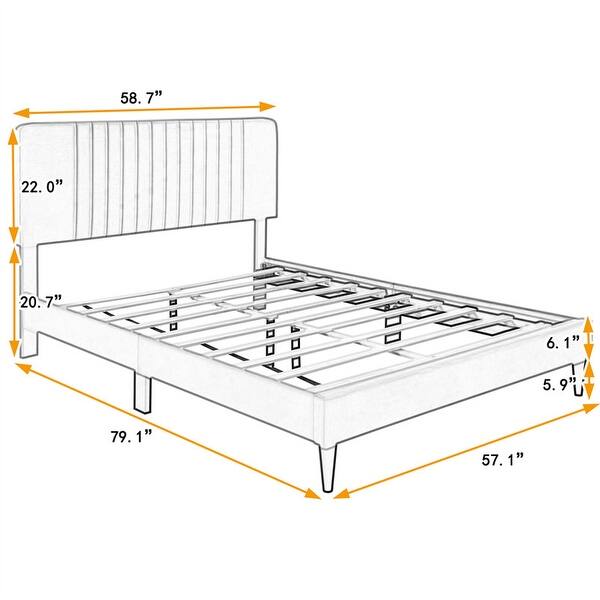 Full Size Velvet Upholstered Platform Bed with Upholstered Headboard, Wood Slats and Support