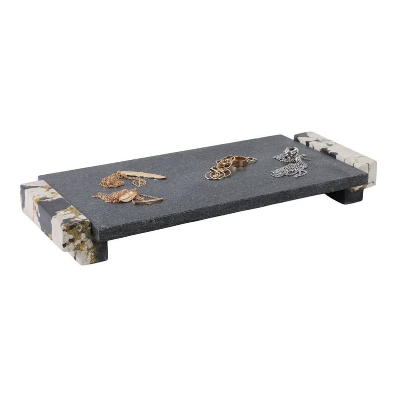 Stone Marble Tray Rectangular Modern Design Home Office - 2" Black - 18" x 8" x 2"