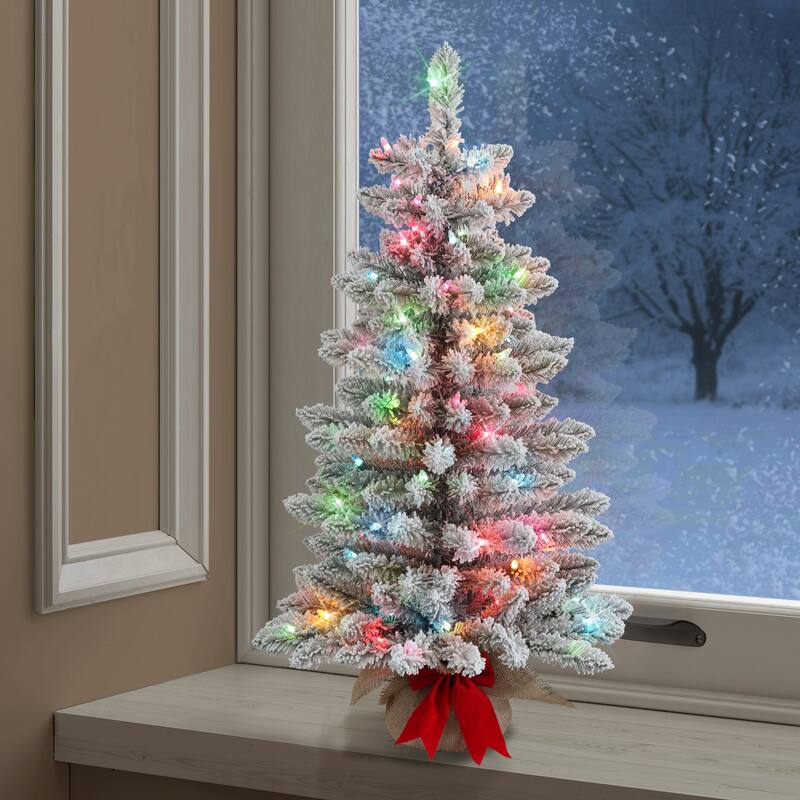Puleo International 3 ft. Pre-Lit Flocked Artificial Fraser Fir Tree
