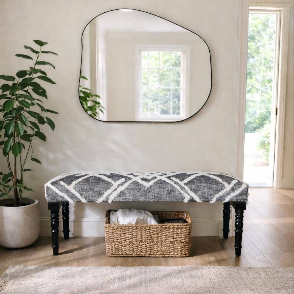 Sevita Tufted Geometric Diamond and Distressed Bench 16"W x 47"L x 18"H - 1'6" x 3'11" x 1'4"