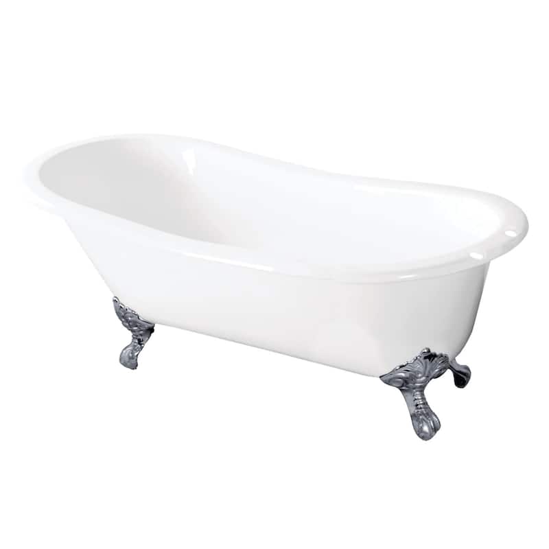 Kingston Brass Tazatina 57" Clawfoot Cast Iron Soaking Tub with - White / Polished Chrome