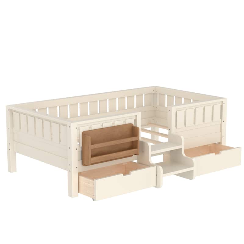 Full/Twin Loft Bed with Storage Drawers, Safety Staircase & Rails