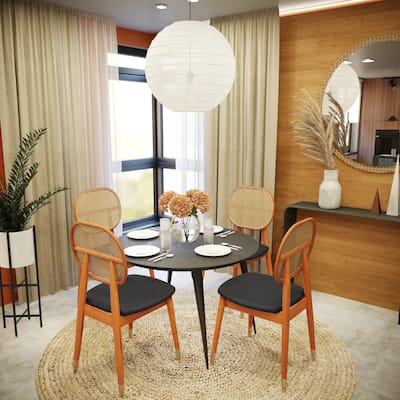 Holbeck Modern Rattan Leather Upholstered Dining Chair with Plush Padding Beech Wood Legs for Stylish Homes