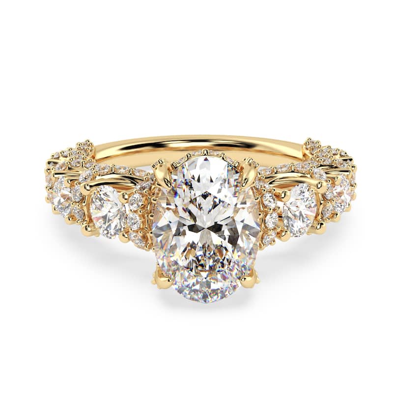 Auriya 14k Gold 6.00ctw Lab grown Oval Vintage Hidden Halo Diamond Engagement Ring (F-G VS) - Yellow - 6