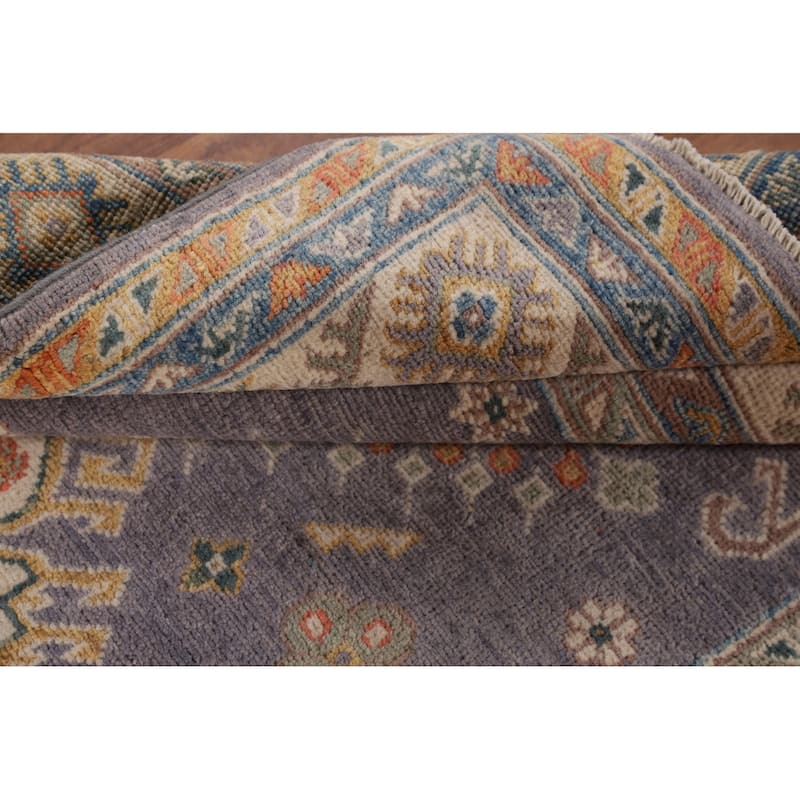 Gray Geometric Kazak Oriental Accent Rug Handmade Wool Carpet - 4'2" x 6'2"