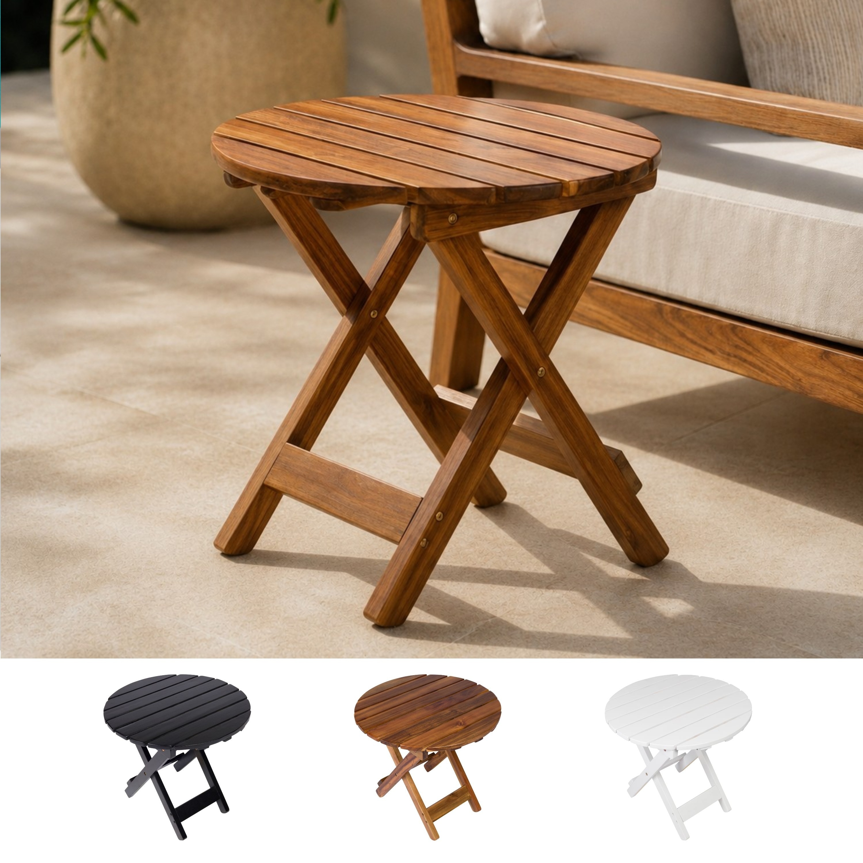 Aspen Assembled Round Acacia Outdoor Folding Side Table