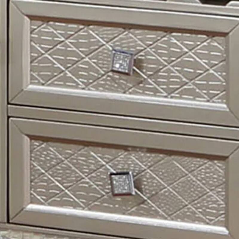 Lin 54 Inch Sideboard Buffet Console, Glass Top, Mirror Accents, Champagne