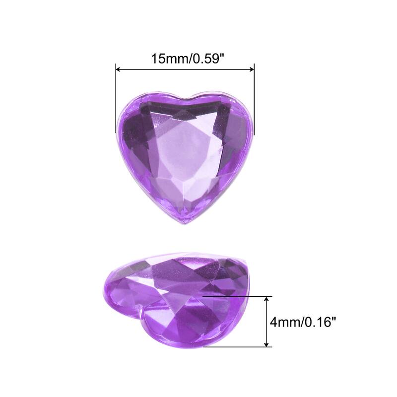 40 Pcs Acrylic Heart Rhinestone 15mm Flat Back Plastic Gems - Purple