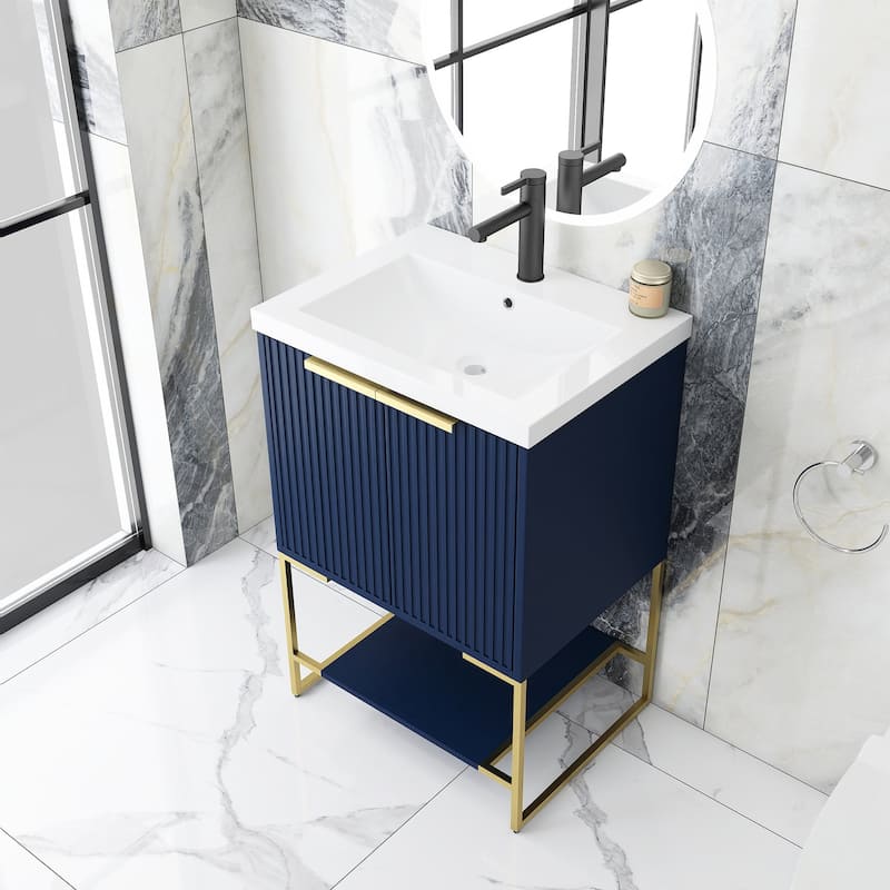 24"/30" Plywood Freestanding Bathroom Vanity Set with White Sink