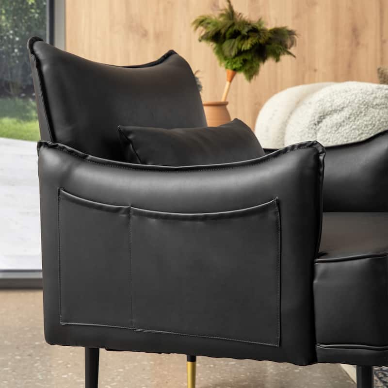 Glitzhome 29.5"W Mid-Century Modern Leatherette Armchair With Side Pocket - 29.5" W x 32" H x 28.75" D