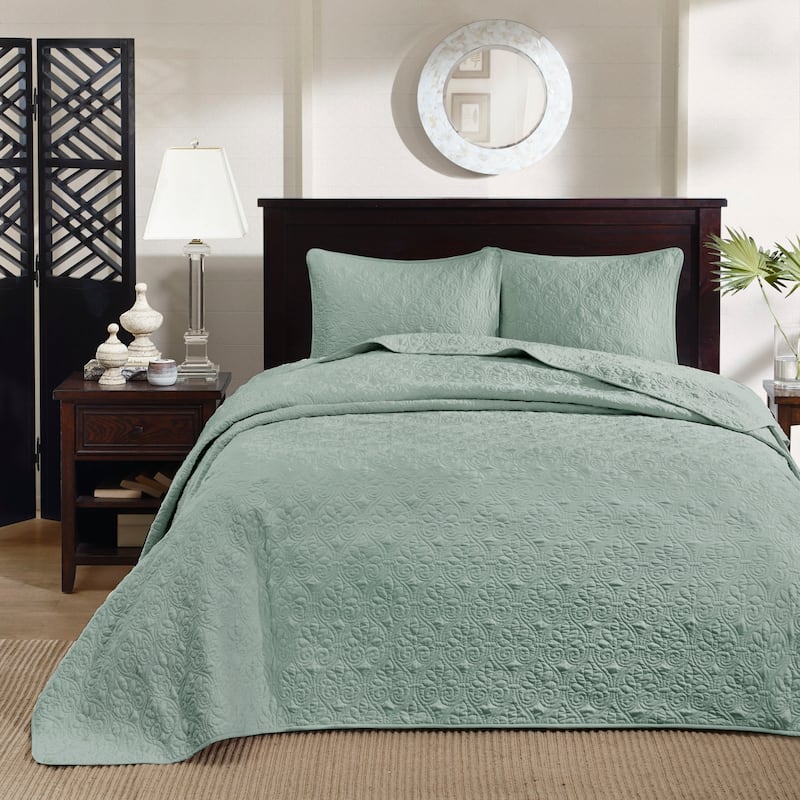 Madison Park Mansfield Reversible Bedspread Set - Seafoam - King