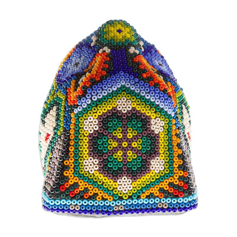 Novica Handmade Jaguar Rising Huichol Beaded Papier Mache Mask
